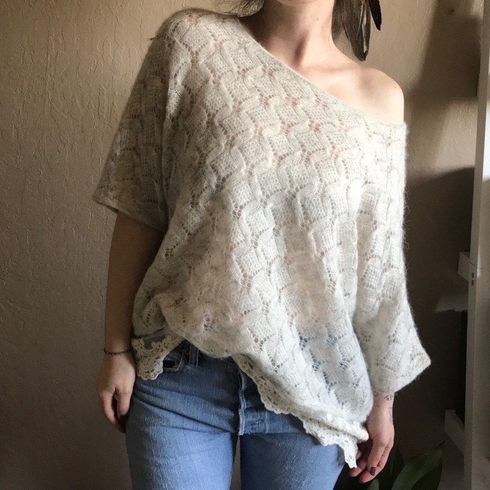 Anthropologie tan great lace soft sweater top s